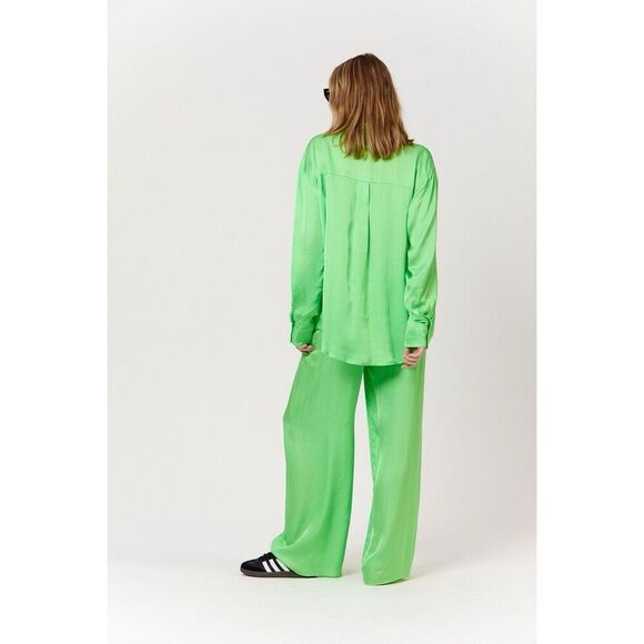 NWT Pippa The Label Green Satin Kimberly Pants Size Medium - Picture 3 of 9